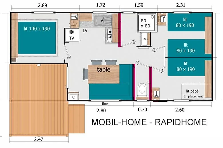 plan - mobil home 5 personnes - Camping-Mendi-Azpian